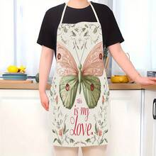 1pc Butterfly & Floral Pattern Kitchen Apron, Suitable For Kitchen, Living Room, Dining Room, Hotel, Outdoor BBQ Etc., Made Of 100% Polyester, Machine Washable - Multicolor - View 7