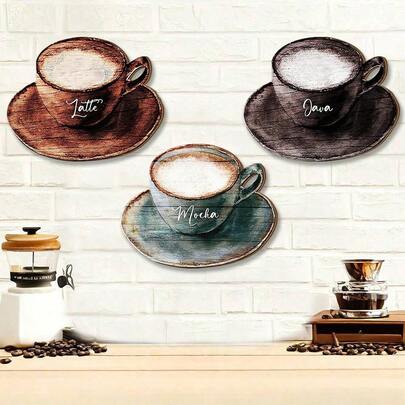 1/3 Piezas Letrero de madera de café Latte Mocha Java Taza de café Decoración de pared Retro Bar de café Decoración de pared de madera Granja Decoraciones de pared de cafetería para la cocina Decoración de pared de cafetería