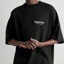 Essentials FW24  Crewneck Lightweight Stretch Logo Crew Neck Short Sleeve Tee Unisex Cotton Summer T-Shirt, Everyday Basic Top - Black - View 4