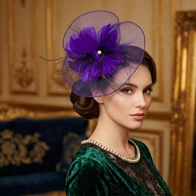 2026 Elegante sombrero retro con velo, adecuado para carreras de caballos, té, boda, fiesta, baile