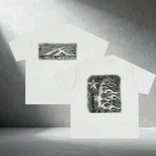 Men's Soft Breathable 100% Cotton Graphic Tee Flame Star Print Casual Streetwear For Everyday Wear Summer 2026 - 白色 - 查看 1