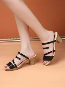 ABZT Giày sandal cao gót màu đen trơn thời trang mùa hè cho nữ, dép lê casual ngoài trời, giày Sweet Mother. - màu đen - Xem 5