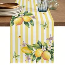 Summer Yellow Stripes Lemon Flower Butterfly Table Runner Holiday Party Decor Washable Farmhouse Kitchen Dining Table Runner Wedding Decorations - Multicolor - View 2