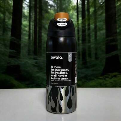  Bình nước Owala 32oz (khoảng 950ml) bằng thép không gỉ cách nhiệt hai lớp, có ống hút, dung tích lớn, thích hợp cho các hoạt động thể thao ngoài trời và du lịch.