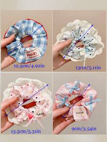 4 piezas Scrunchies románticos de lunares azules, sujetadores de cabello, sin daños, alta elasticidad para moños y coletas, para verano, vacaciones, viajes - Multicolor - Ver 8