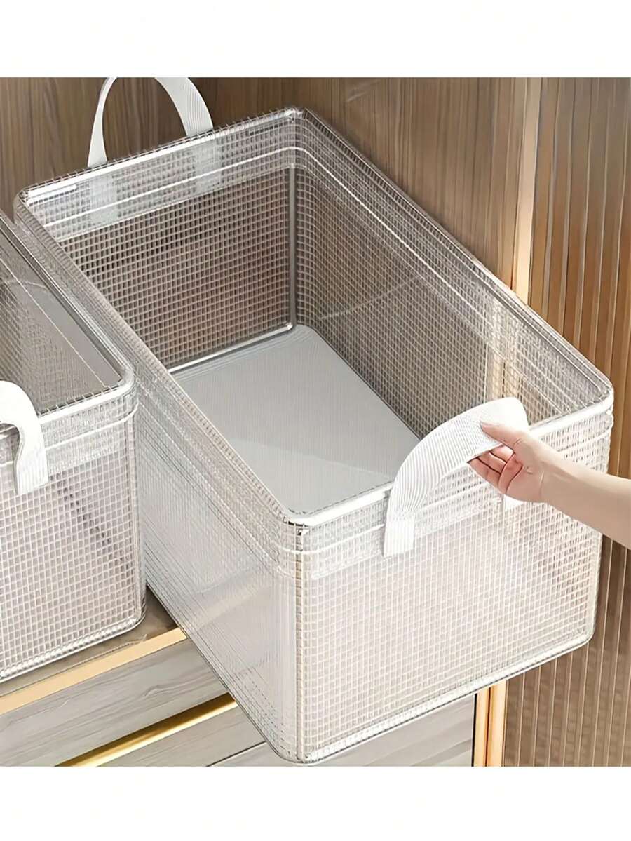 Transparent PVC Storage Basket With Stainless Steel Frame - Foldable Closet Organizer Bin, Multi-Functional Home Storage, Space-Saving Design, Classic Model, Suitable For Underwear, Clothes And Under Bed Storage, Minimalist And Fashionable, Stackable Wardrobe Organizer Box, Portable Storage Container