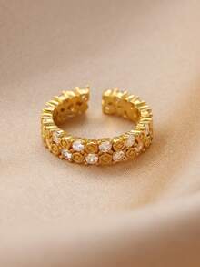 1 Set Luxury Retro 18K Gold Plated Zirconia Multi-Style Stackable Rings, Suitable For Daily Wear, Commute, And Dates - Yellow Gold - View 2