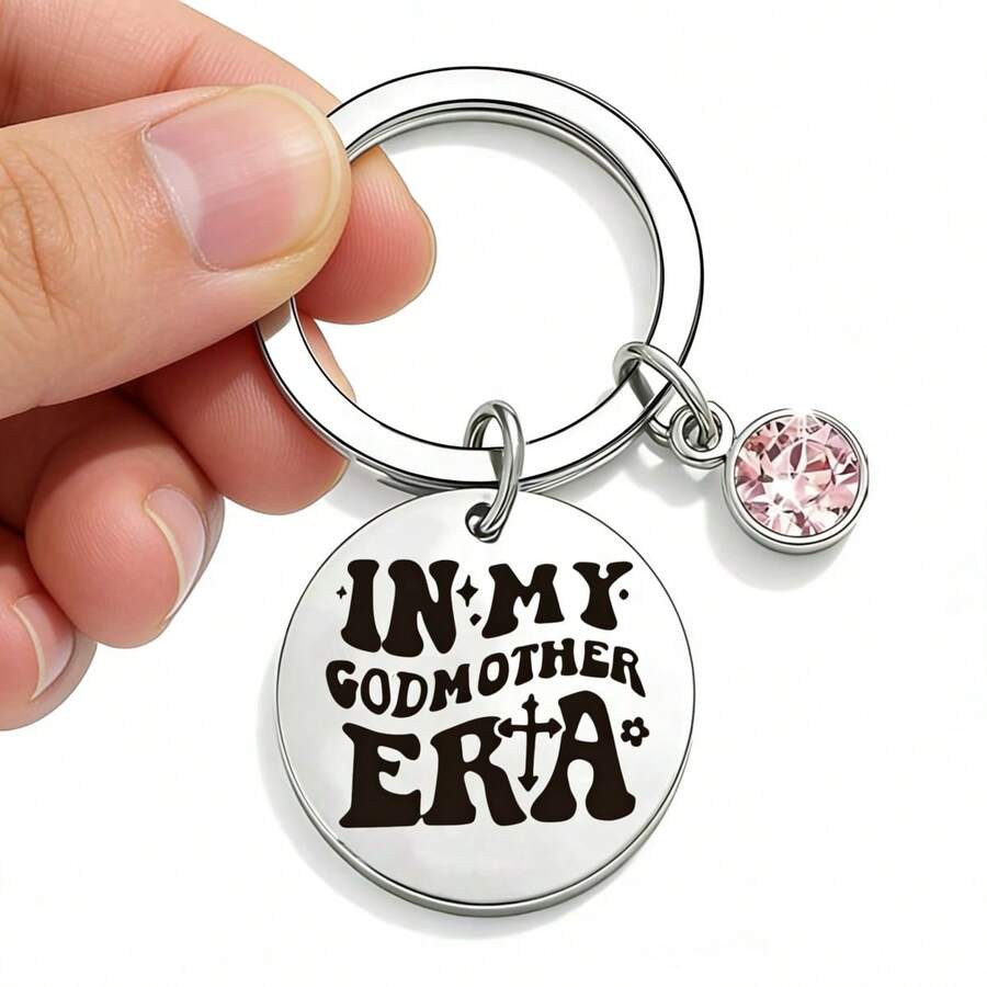 Móc khóa bằng thép không gỉ "Kỷ nguyên Mẹ đỡ đầu của tôi" đính pha lê hồng - Quà tặng cho mẹ đỡ đầu, lời cầu hôn mẹ đỡ đầu, lễ rửa tội và quà sinh nhật nhân dịp làm mẹ. - Old Gold - Xem 1