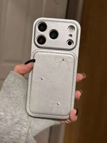 柔软粉色皮革蝴蝶结手机壳，适用于 17 Pro Max、17 和 16 Pro，也适用于 14、13 和 15，时尚设计。 - 銀色 - 查看 1