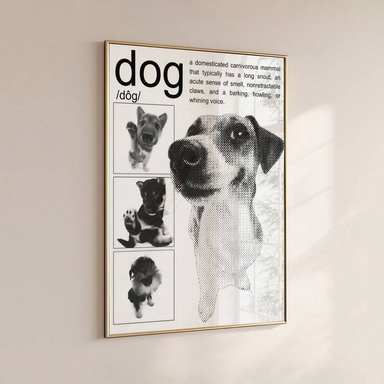 1幅无框黑白可爱狗狗极简主义墙面艺术帆布海报，狗狗爱好者装饰，适用于客厅、卧室、宿舍装饰 - 狗狗 - 查看 3