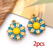 2件装镀金不锈钢珐琅花叶吊坠，高品质可爱DIY工艺品配件，适用于项链、手链、珠宝制作 - 彩色 - 查看 19