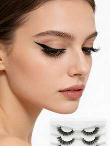 7对5D水貂毛假睫毛，交叉浓密自然款假睫毛条 - 黑色 - 查看 8