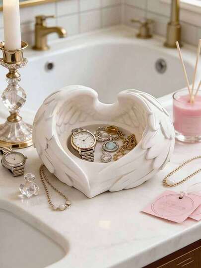 One Angel Wing Jewelry Box, Decorative Storage, Angel Wing Candlestick, Candlestick Base, Suitable For Tea Candles/Decorative Candles, Plastic Base, Suitable For Weddings, Birthdays, Parties, Home Decor And Table Decorations, Mother's Day, Wedding Season.