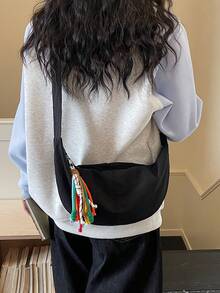 Túi ngoài trời dành cho thanh thiếu niên, túi vải tua rua hình bánh bao, túi đeo vai nhẹ, túi đeo chéo hình lưỡi liềm kiểu dáng thường ngày. - A - Xem 6