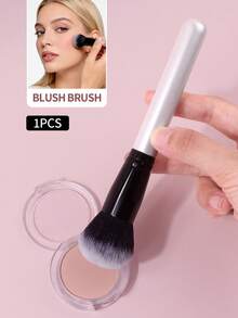 1 pieza Juego de brochas de maquillaje suaves y esponjosas, para polvos, rubor, iluminador y contorno, regalo de vacaciones para mujeres - Blanco - Ver 3