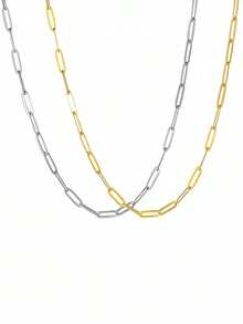 1 chiếc dây chuyền kiểu kẹp giấy tối giản bằng thép không gỉ mạ vàng 18k, chống thấm nước, kiểu mắt xích kẹp giấy, dây chuyền ôm sát cổ cho nữ. - Vòng cổ - Xem 2