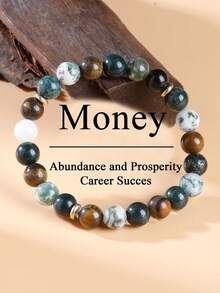 Vòng tay đá mã não rêu xanh mang lại sự thịnh vượng: Đá mắt hổ tượng trưng cho sự tự tin, lòng can đảm, may mắn, sung túc và thịnh vượng, năng lượng chữa lành | Trang sức tâm linh dành cho nam giới - Nhiều màu - Xem 1