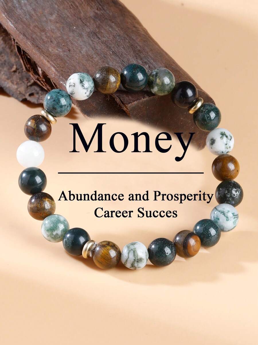 Vòng tay đá mã não rêu xanh mang lại sự thịnh vượng: Đá mắt hổ tượng trưng cho sự tự tin, lòng can đảm, may mắn, sung túc và thịnh vượng, năng lượng chữa lành | Trang sức tâm linh dành cho nam giới - Nhiều màu - Xem 1