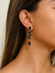 1 Par de Brincos Longos Elegantes com Aplicação de Strass para Mulheres, Adequado para Uso Diário - Azul 636 - Visão 7