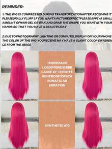 玫瑰粉色直发合成蕾丝假发，无需胶水，适合女性佩戴，自然发际线，日常佩戴，长款粉色假发，角色扮演，分缝前额发片 - 彩色 - 查看 11