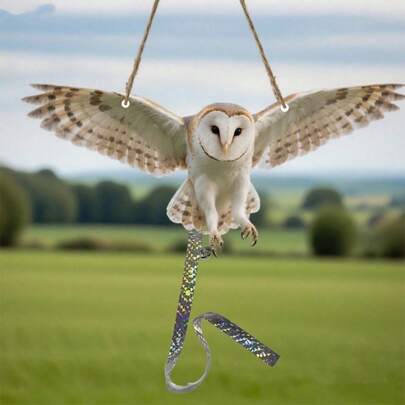 1/2 件亚克力驱鸟器 2D 平面仿真猫头鹰装饰品，带全息反光胶带，适用于户外花园、庭院、果园，悬挂式逼真假驱鸟装置。