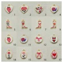 1 件甜美粉色系列 DIY 首饰吊坠，草莓/花朵/蜗牛/靴子/蝴蝶结/爱心珐琅元素，少女风百搭吊坠配件 - 印刷粉紅色 - 查看 5