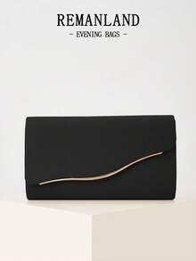 REMANLAND 奢华PU纯色新款女士手拿包，时尚翻盖派对晚宴包，完美钱包设计，带隐藏式卡槽和可拆卸金属链条肩带，适合派对、宴会、聚会、婚礼等场合，是理想的礼物之选。 - 黑色 - 查看 1