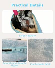 New Fashionable Cosmetic Bag For Women, Plush Material, Multiple Colors, Large Capacity Toiletry Bag, Suitable For Storing Women's Cosmetics, Suitable For Daily Commuting, Shopping And Travel. - Blue - View 5