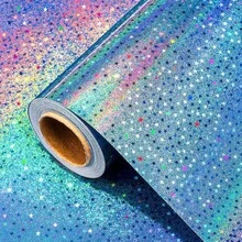 1 Roll Blue Ombre Star Wrapping Paper With Metallic Holographic Star Decor, Suitable For Birthday, Mother's Day, Graduation, Wedding, Father's Day And Theme Party Occasions - View 1