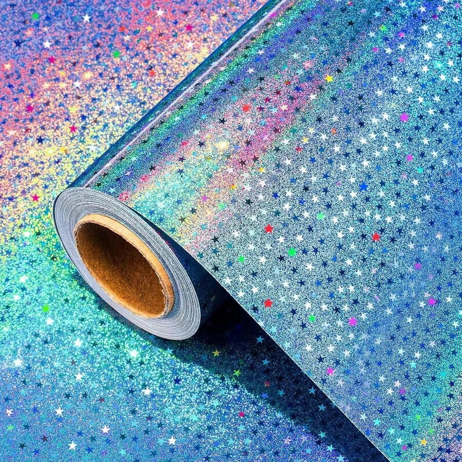1 Roll Blue Ombre Star Wrapping Paper With Metallic Holographic Star Decor, Suitable For Birthday, Mother's Day, Graduation, Wedding, Father's Day And Theme Party Occasions - View 1
