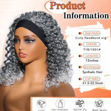 Curly Headband Wigs For Women,Headband Wig Deep Curly Wave Half Wigs Synthetic Glueless Short Natural Black 12Inch - T1B/1001# - Xem 2