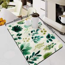 Leaf Printed Heat Insulation Cup Mat, Rubber Bottom Absorbent Non-Slip Kitchen Countertop Draining Mat, Quick Dry - Mustard Yellow - View 13