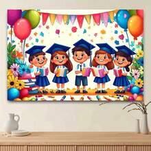 1pc Graduation Party Banner Backdrop - Vibrant Colorful Balloons, Books & Confetti Design, Durable Polyester Fabric, No Electricity Needed, For Kindergarten Graduation, Home Wall Decor, Anniversaries & Celebrations Perfect Gifts For Special Occasions Such As Birthdays, Anniversaries, Valentine's Day, Thanksgiving, Christmas, Halloween, Weddings, And New Year's. They Are An Ideal Choice For Gifting To Her, Him, Family Members, Boyfriends, Girlfriends, Fathers, Mothers, Partners, Daughters, Sons, Grandfathers, Grandmothers, Friends, Or Classmates. This Versatile Tapestry Is Suitable For A Wide Range Of Settings, Including Living Rooms, Bedrooms, Studies, Dormitories, Vacation Rentals, Dining Areas, Entryways, Offices, And Even Vehicle Interiors. It Can Also Serve As Wall Art, A Room Backdrop, Holiday Decor, Or A Themed Party Setting, Helping To Create A Warm And Inviting Festive Or Home Atmosphere. - 白色 - 查看 5