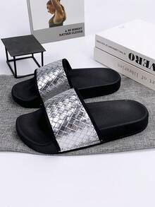 2026新款时尚鞋履，男女通用夏季鞋，男士拖鞋，凉鞋，家居鞋，沙滩鞋，木屐，男女款人字拖，女士凉鞋，拖鞋，家居鞋，黑色凉鞋，银色鞋 - 銀色 - 查看 10