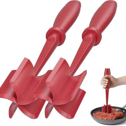 Meat Chopper, Upgrade Hamburger Smasher, Premium Heat Resistant Meat Masher For Ground Beef, Ground Turkey And More, Non Stick Mix Grinder-Red