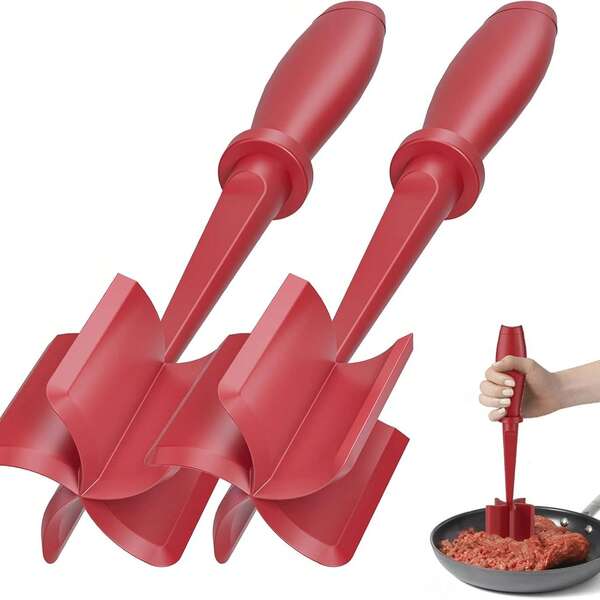 Meat Chopper, Upgrade Hamburger Smasher, Premium Heat Resistant Meat Masher For Ground Beef, Ground Turkey And More, Non Stick Mix Grinder-Red