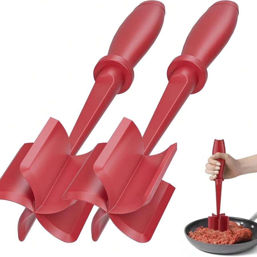 Meat Chopper, Upgrade Hamburger Smasher, Premium Heat Resistant Meat Masher For Ground Beef, Ground Turkey And More, Non Stick Mix Grinder-Red - Red - View 1