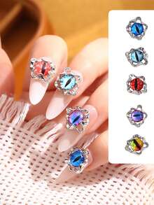 3D Stereoscopic Devil's Eye Cartoon Anime Funny Halloween Alloy Rhinestone Nail Art Decorations, 5pcs/Pack, Korean Nail Art DIY Personal Manicure Wear Crystal Alloy Pointed Bottom Rhinestone Decorations Nails - Multicolor - View 1