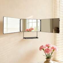 三折理发镜带托盘（不带照明） - 便于携带 - 黑色 - 查看 3