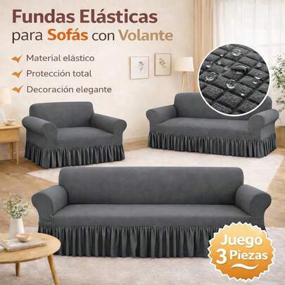 MRustc 3-Piece Sofa Cover Set For 1, 2, And 3-Seater Sofas, Elastic Sofa Slipcover, Stain And Dust Resistant Furniture Protector, Adjustable And Washable, Gray
