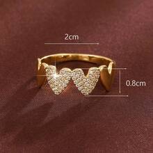 1枚精致双心形设计立方氧化锆镶嵌戒指，情人节或母亲节礼物 - 彩色 - 查看 6