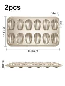 1pc/2pcs Madeline Cake Mold, 12-Cup Non-Stick Shell Shaped Baking Muffin Pan, Baking Tools Bread Mold, Non-Stick Baking Tray, 15.5 Inch Bread Baking Pan - Gold - View 5