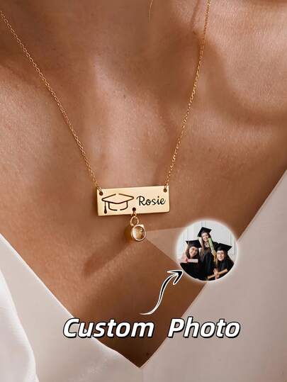 1 chiếc vòng cổ khắc ảnh và tên theo yêu cầu, vòng cổ chiếu ảnh và tên cá nhân hóa, tên khắc laser, vòng cổ tự làm khắc ảnh và tên, vòng cổ mặt dây chuyền vuông bằng thép không gỉ cá nhân hóa, vòng cổ mặt dây chuyền vuông thanh lịch, vòng cổ tốt nghiệp khắc tên, vòng cổ tốt nghiệp khắc tên, quà tặng bạn thân, quà kỷ niệm tốt nghiệp cho nam/nữ