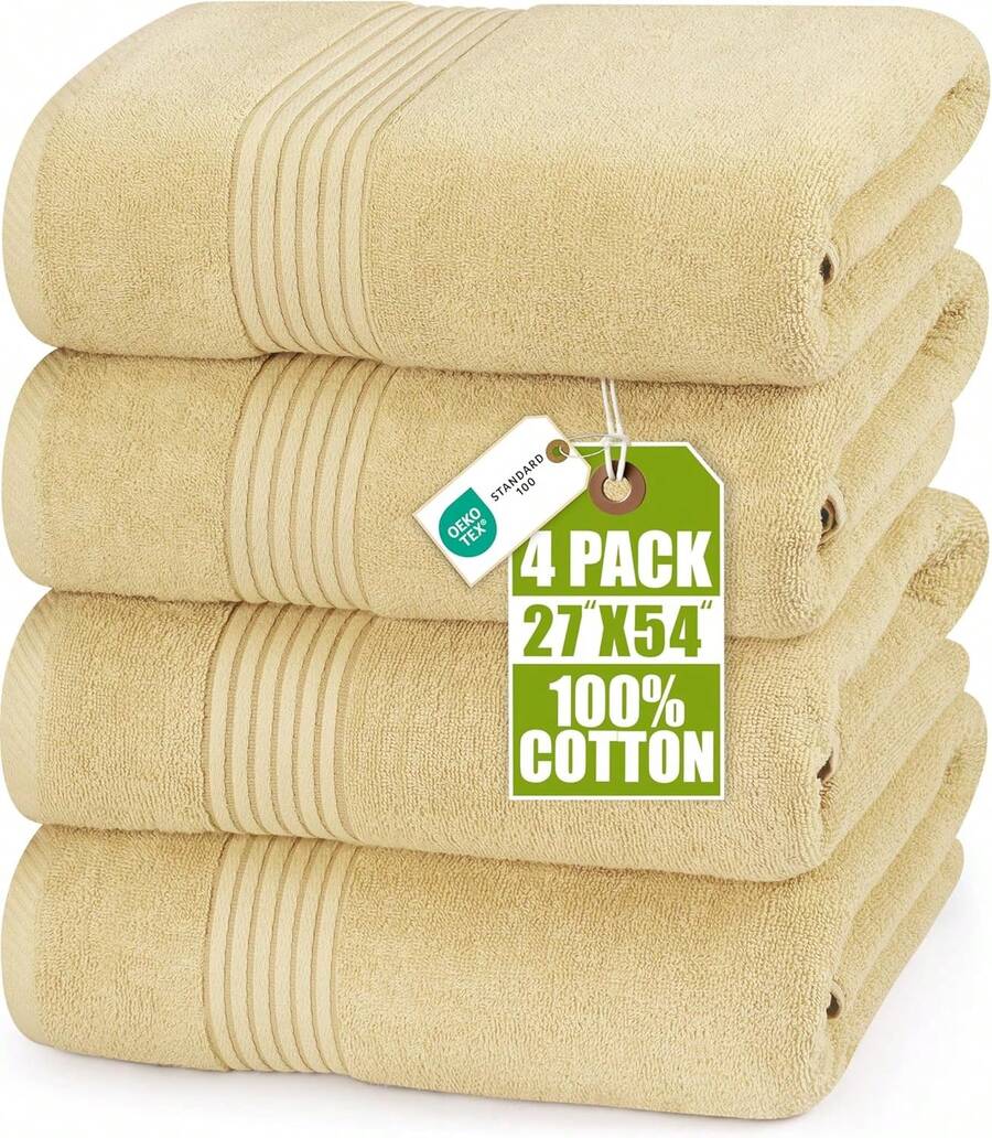 Utopia Towels Luxurious Bath Towels Set, 27 X 54 Inches 100% Ring Spun Cotton, 4 Pack, Beige - 米色 - 查看 1