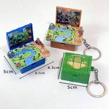 1pc Creative 3D Jurassic Dinosaur Folding Treasure Box Keychain - Random Color - 3D Press-Out Keychain - Cute Cartoon Surprise Box Toy - Student Backpack Small Pendant - Multicolor - View 4