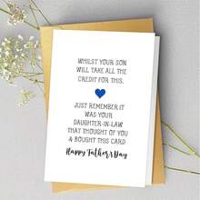 1 PIEZA Tarjeta divertida del Día del Padre de la nuera (con sobre) - "El hijo se llevará todo el crédito" Tarjeta de felicitación humorística para el suegro - multicolor - Ver 1