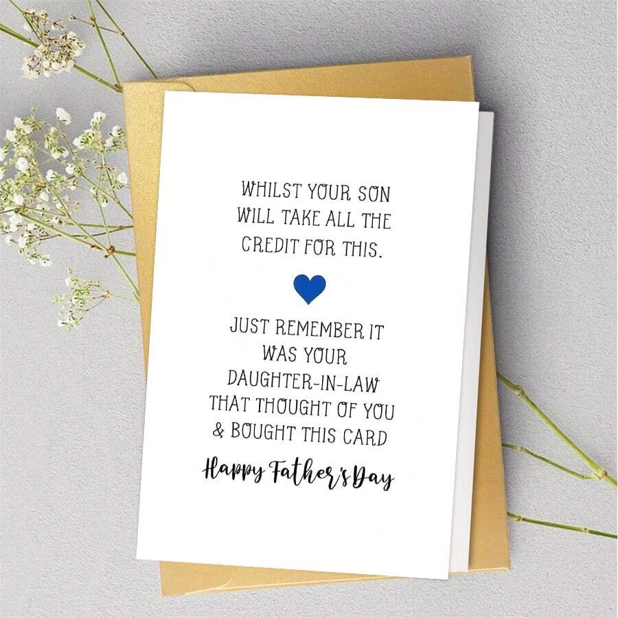 1 PIEZA Tarjeta divertida del Día del Padre de la nuera (con sobre) - "El hijo se llevará todo el crédito" Tarjeta de felicitación humorística para el suegro - multicolor - Ver 1