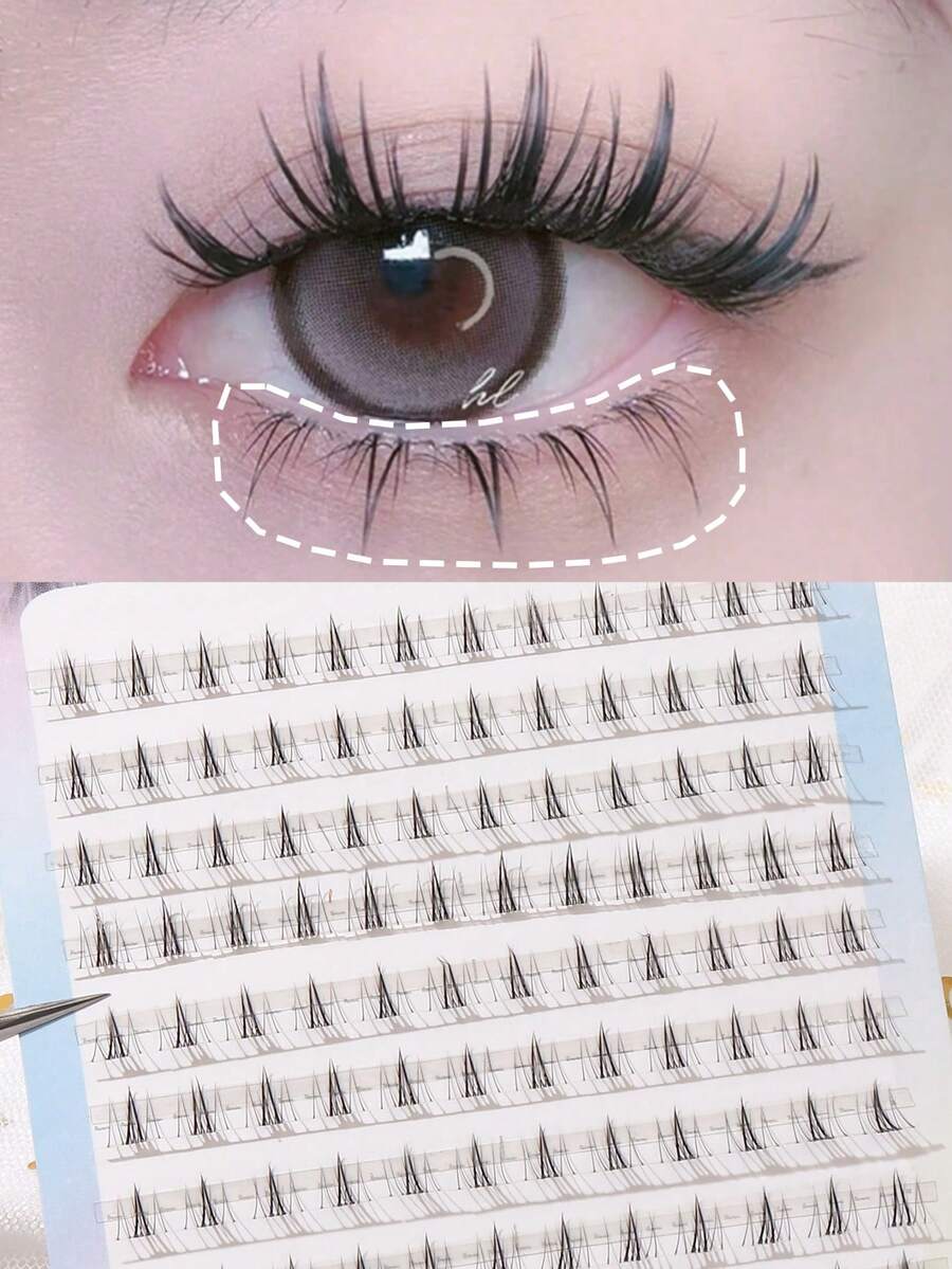 120簇C型卷翘柔软自然新手友好型卷翘蓬松多功能假睫毛，甜美酷炫可爱卡通风格分段式睫毛簇，单簇睫毛 - 查看 1