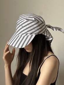 1 pieza Sombrero de cubo unisex con estampado de cuadros y rayas, bordado con gráfico "Something", sombrero de sol versátil con protección UV, adecuado para senderismo, ciclismo, casual, playa, vacaciones, uso diario - Estilo 1 - Ver 16