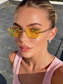 1 paire de lunettes de soleil unisexes vintage à monture métallique légère en jaune clair, convenant aux sports, aux voyages, aux festivals de musique, au style sportif, à la conduite, aux tenues de vacances, à la plage, aux sorties, aux accessoires d'été, aux vacances, à la protection UV, au golf, à la randonnée, aux tenues élégantes, au style de rue, aux fêtes, aux activités de plein air, à la pêche, aux vacances, à la protection solaire - Roux - Voir 5
